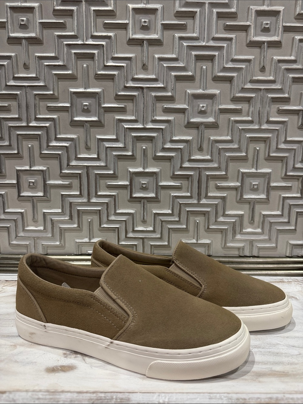GAP Tan Canvas Slip-On Sneakers with White Platform Sole